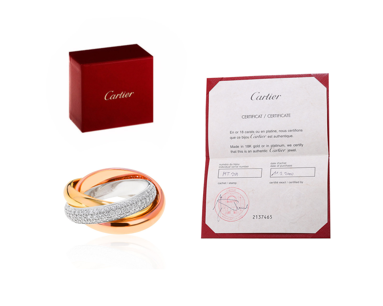 Оригинальное золотое кольцо Cartier Trinity