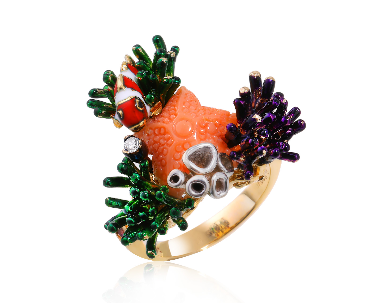 Оригинальное золотое кольцо с кораллом 2.30ct Roberto Bravo