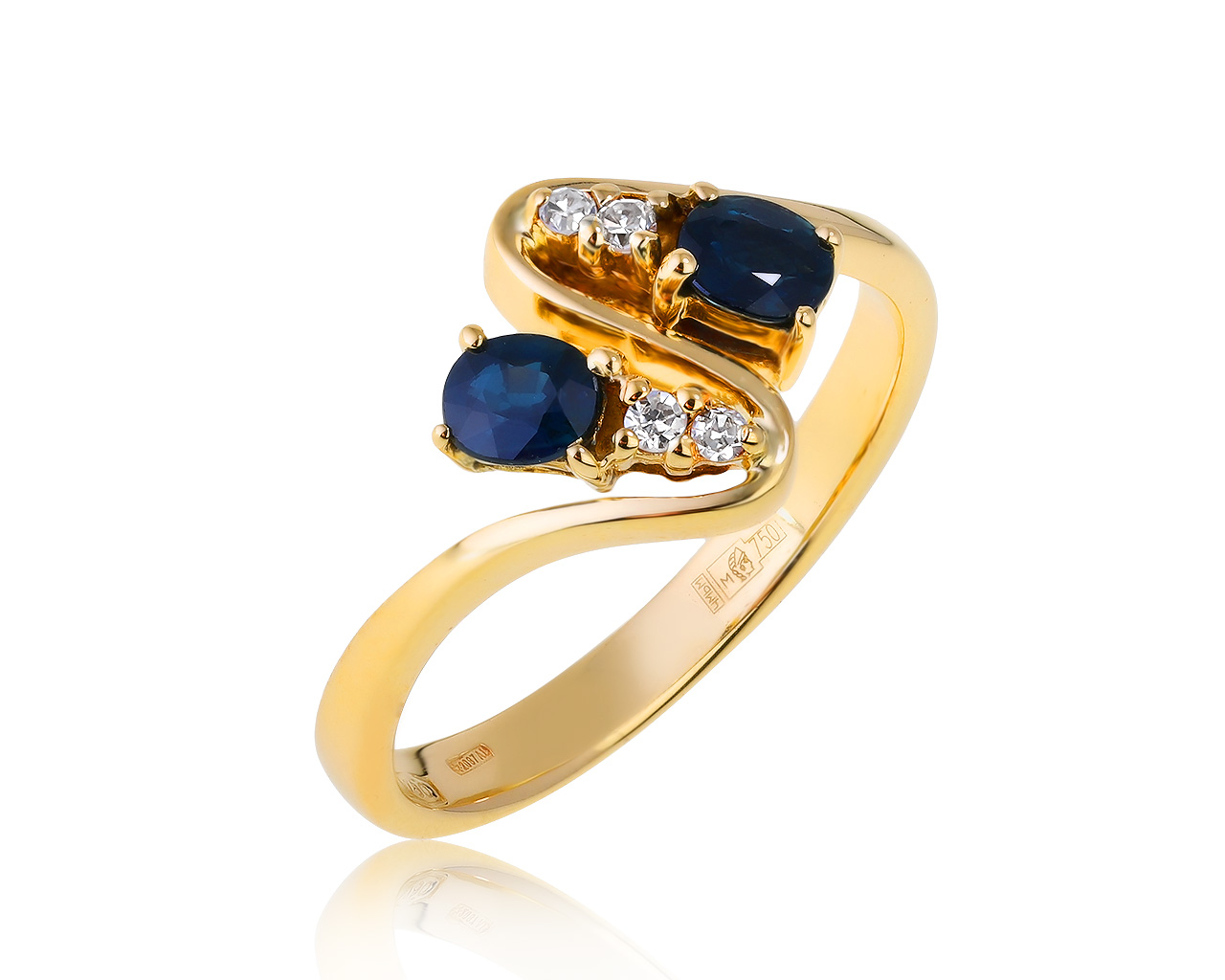 Оригинальное золотое кольцо с сапфирами 0.36ct Capra