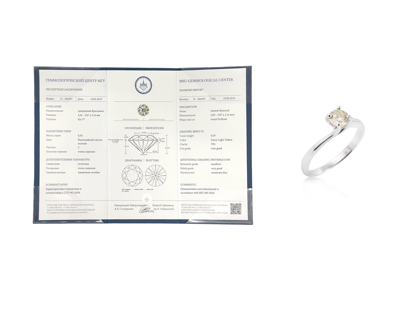 Золотое кольцо с желтым бриллиантом 0.50ct