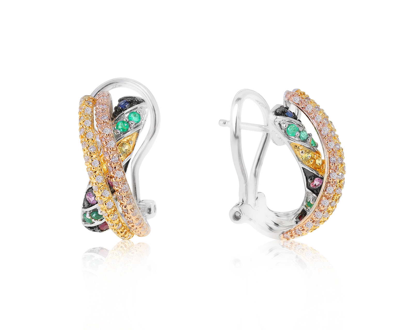 Волшебные золотые серьги с цветными камнями 0.56ct 240222/1 Волшебные золотые серьги с цветными камнями 0.56ct 240222/1
