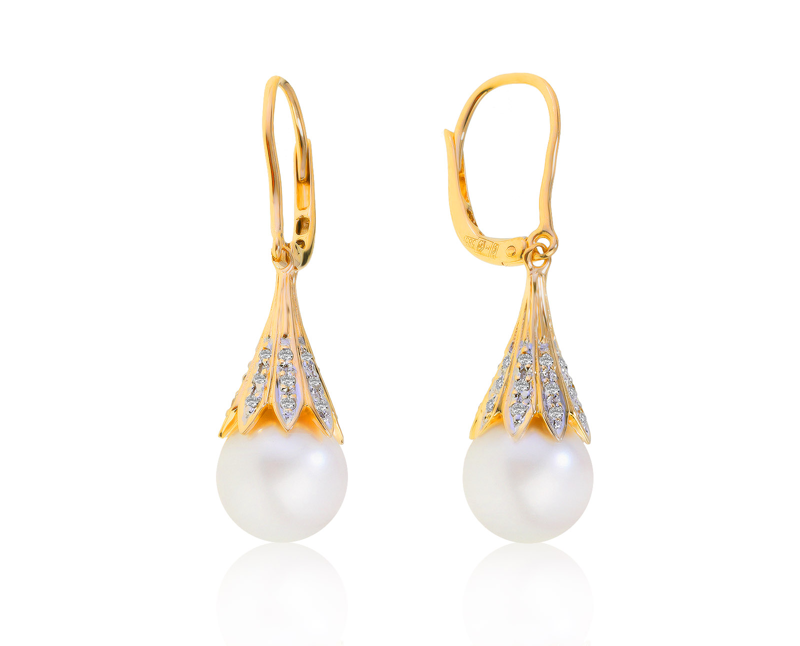 Удивительные золотые серьги с жемчугом 8.50 мм 090921/8