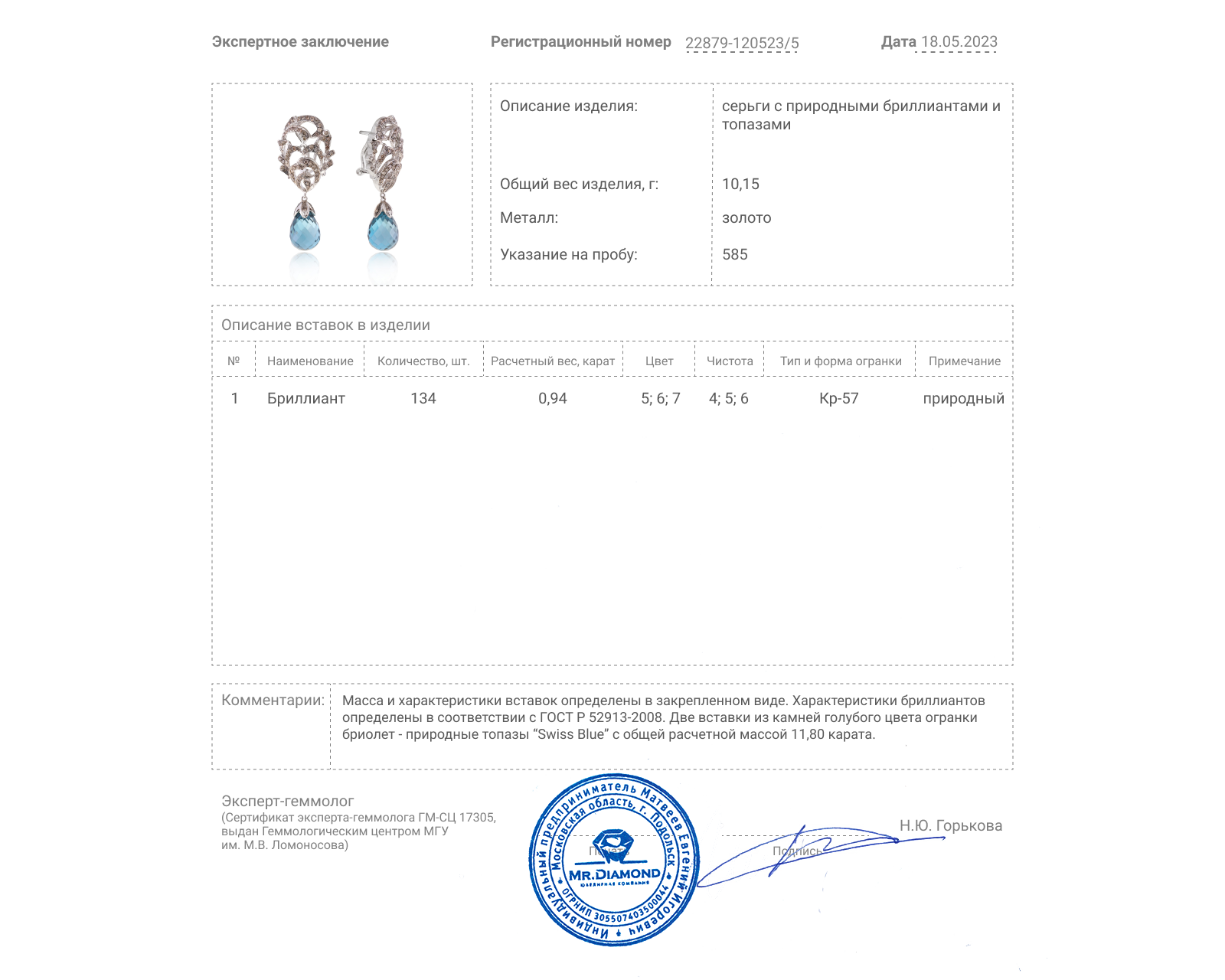 Роскошные золотые серьги с топазами 11.80ct