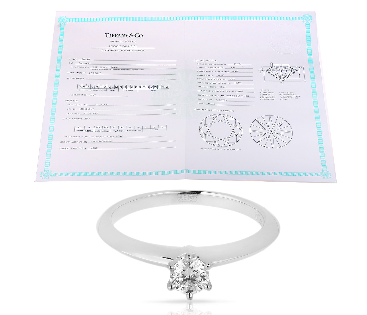 Платиновое кольцо с бриллиантом 0.27ct Tiffany&Co 080518/1