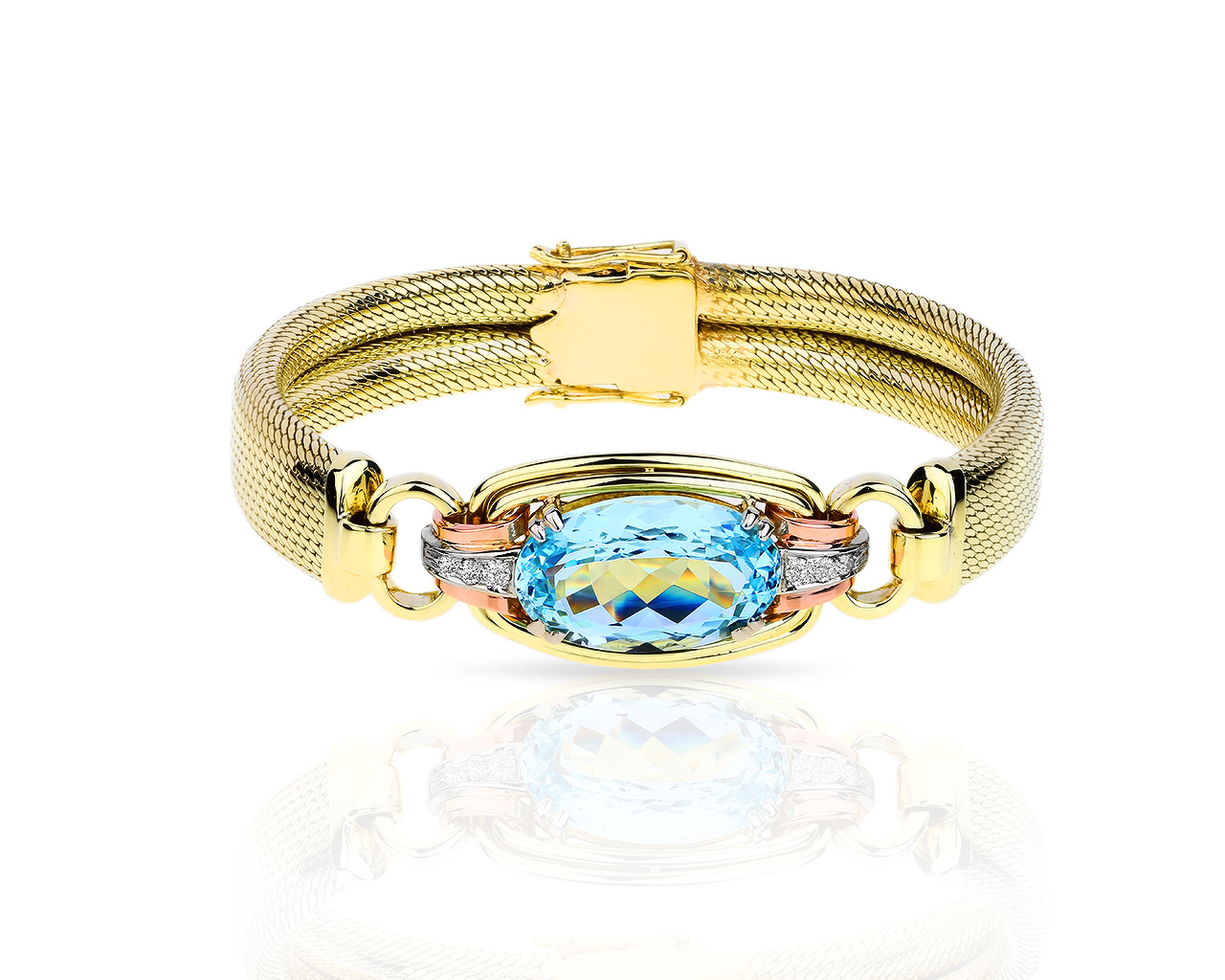 Золотой браслет с бриллиантами и аквамарином 11.14ct 050318/10