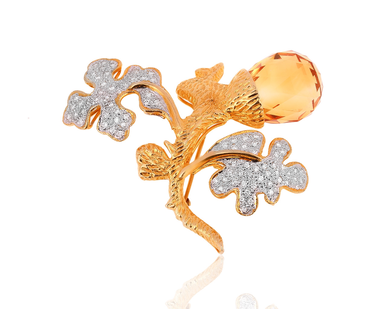 Золотая брошь с цитрином и бриллиантами 0.51ct 190518/15