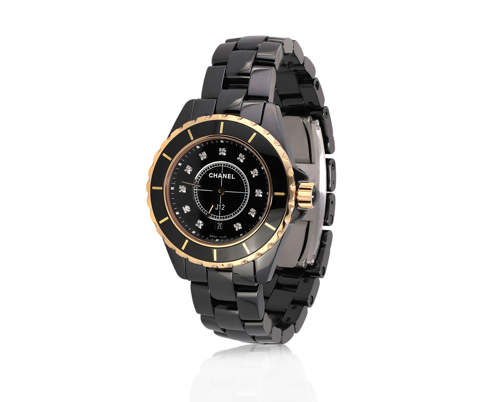 Оригинальные золотые часы с бриллиантами 0.06ct Chanel J12 081225/1