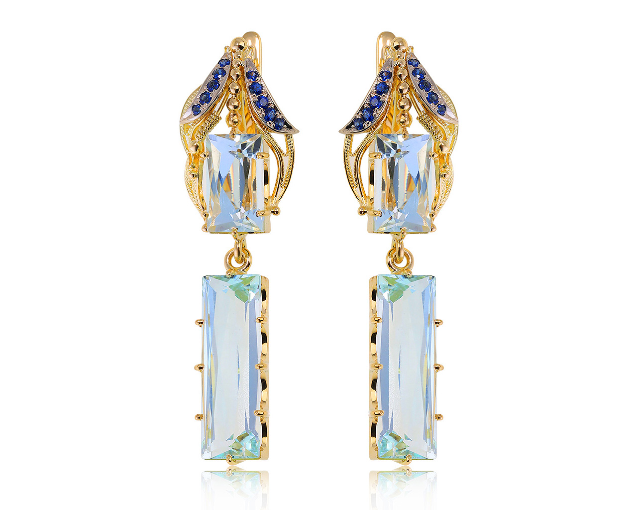 Роскошные золотые серьги с аквамаринами 22.04ct 310321/5