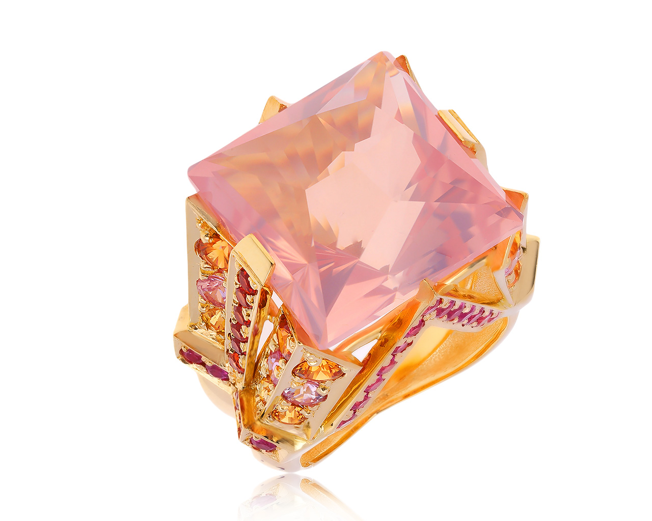 Королевское золотое кольцо с розовым кварцем 27.93ct
