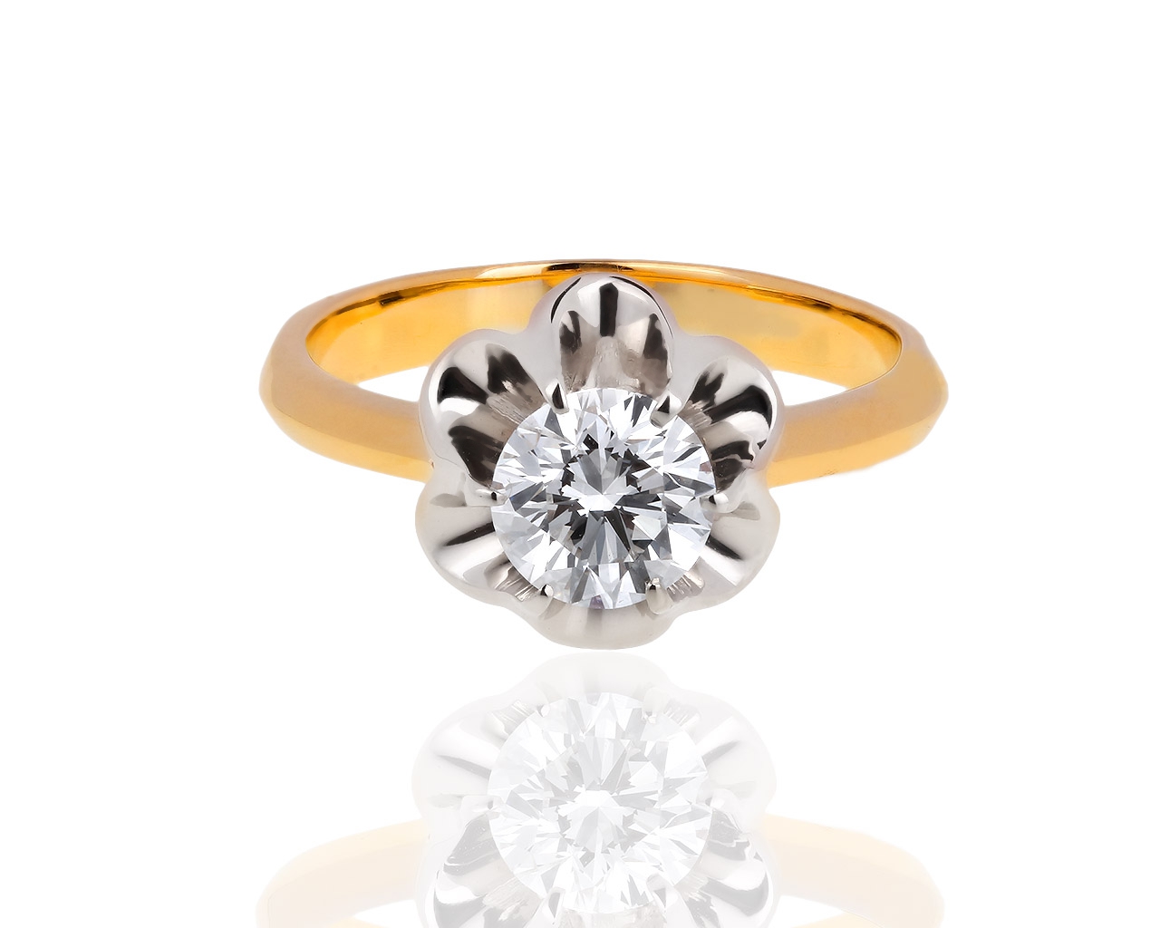 Помолвочное золотое кольцо с бриллиантом 1.09ct