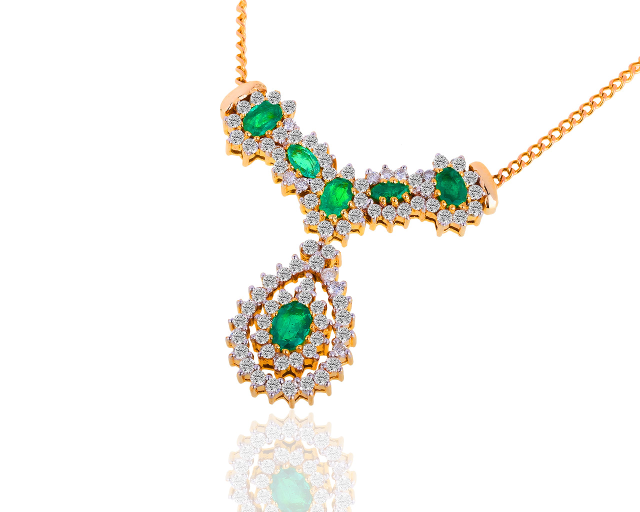 Золотая подвеска с бриллиантами 1.91ct и изумрудами 1.75ct