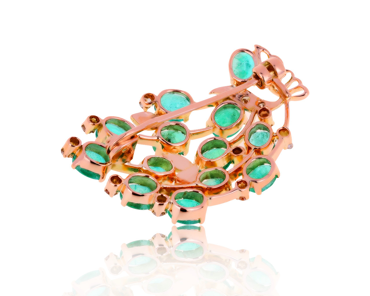 Царская золотая брошь с изумрудами 3.36ct