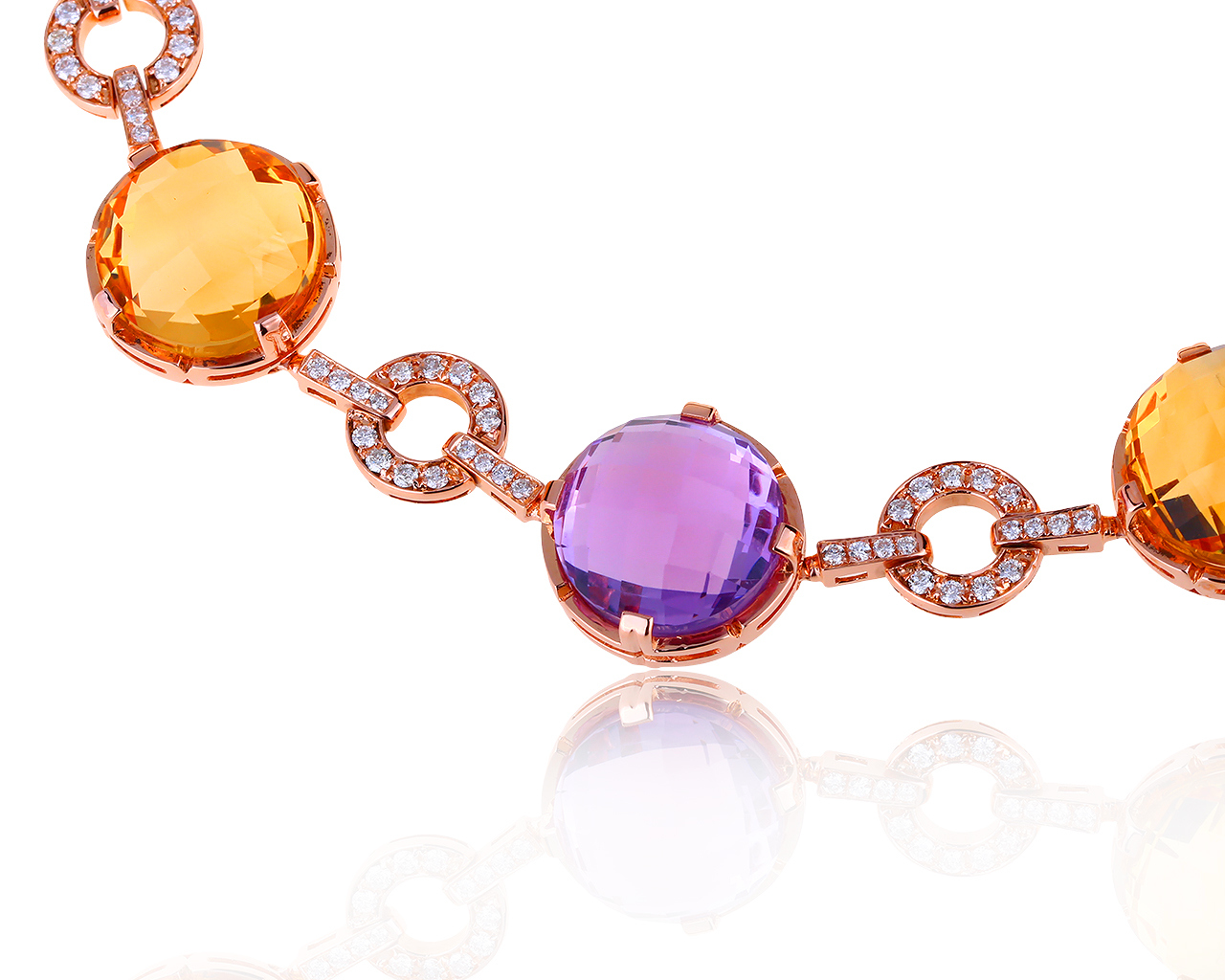 Прекрасное золотое колье с цветными камнями 115.68ct