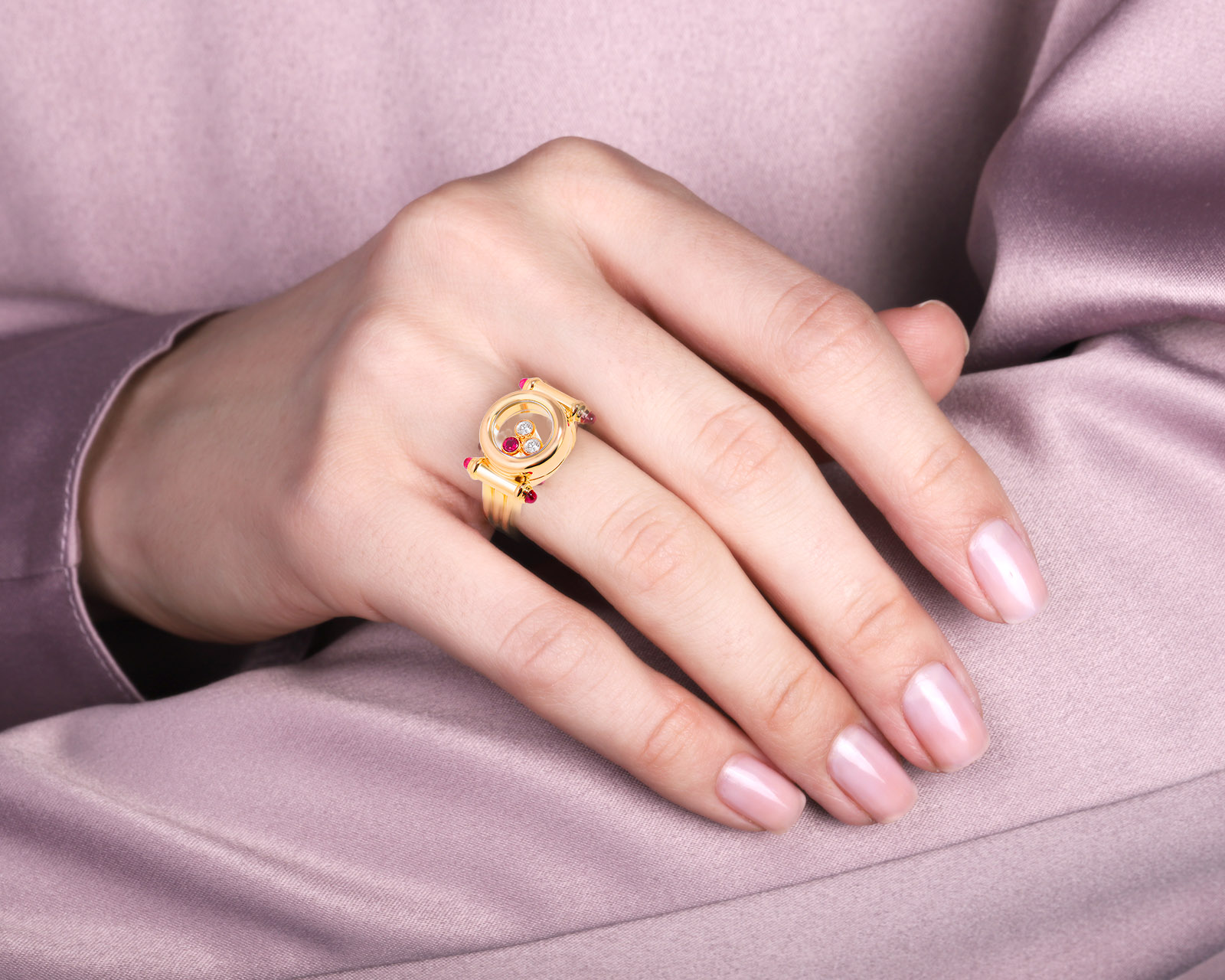 Оригинальное золотое кольцо Chopard Happy Diamonds