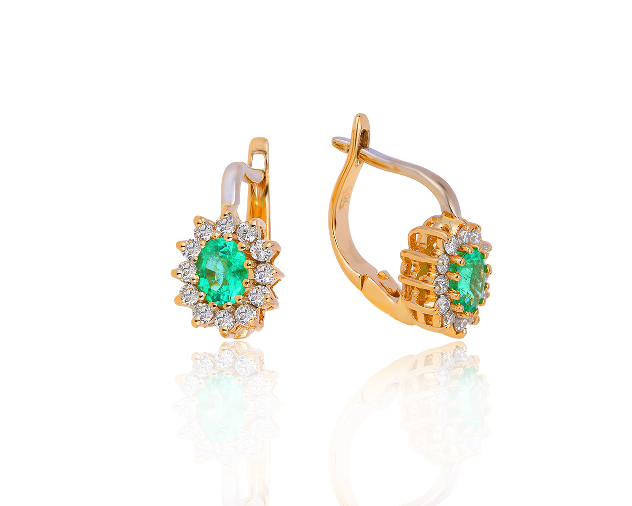 Царские золотые серьги с изумрудами 0.38ct