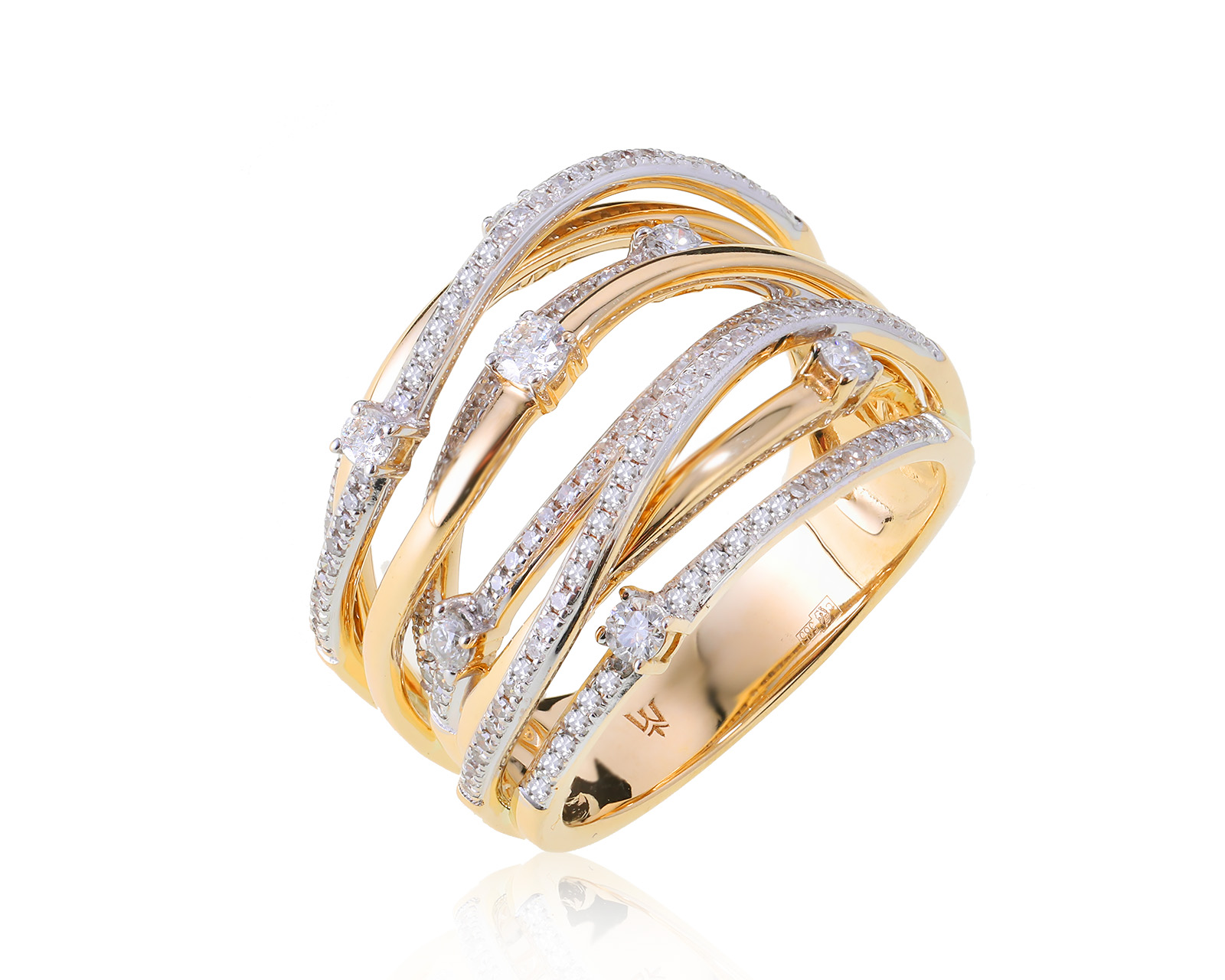 Оригинальное золотое кольцо с бриллиантами 0.76ct МЮЗ