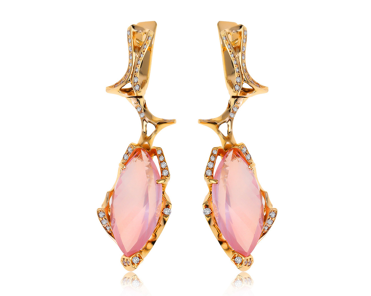 Удивительные золотые серьги с розовым кварцем 28.81ct 290121/2
