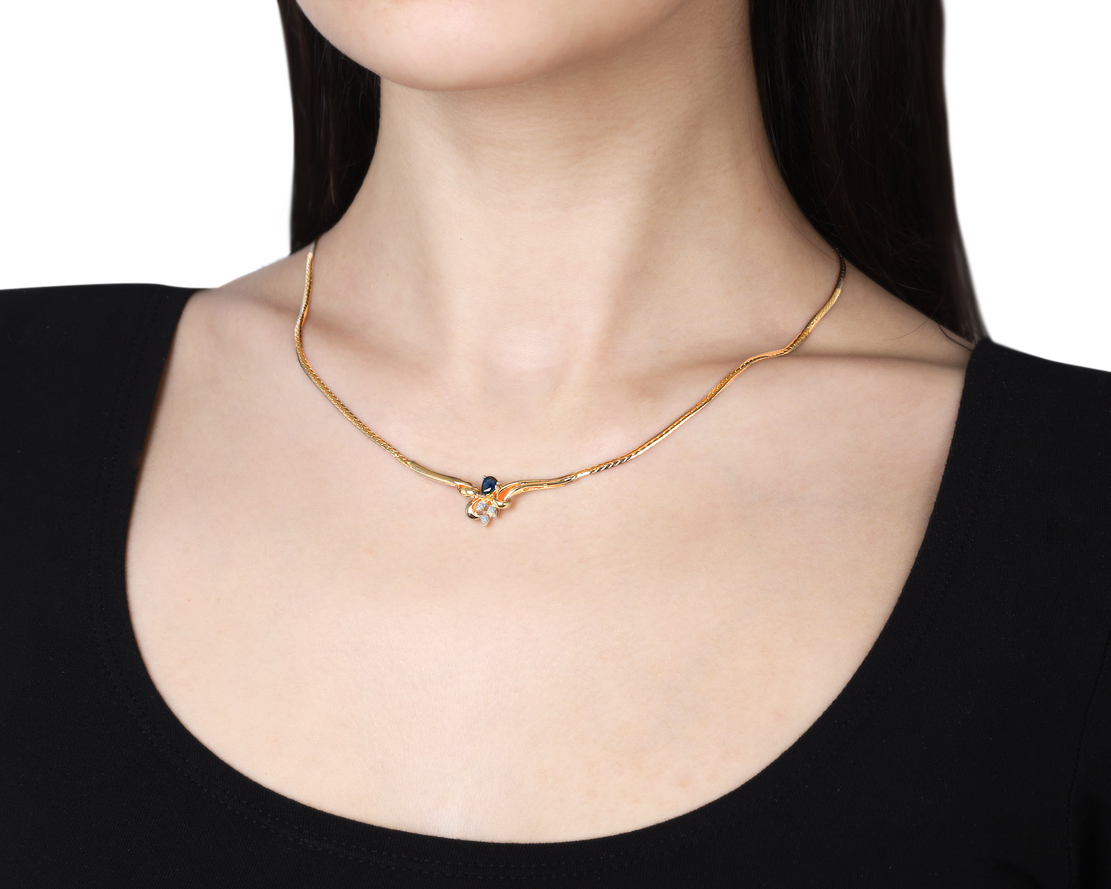 Богатое золотое колье с сапфиром 0.29ct