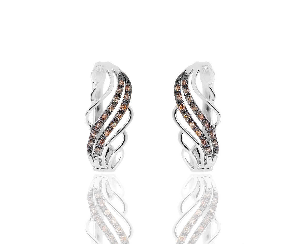 Изящные золотые серьги с белыми и коньячными бриллиантами 0.14ct 230518/3