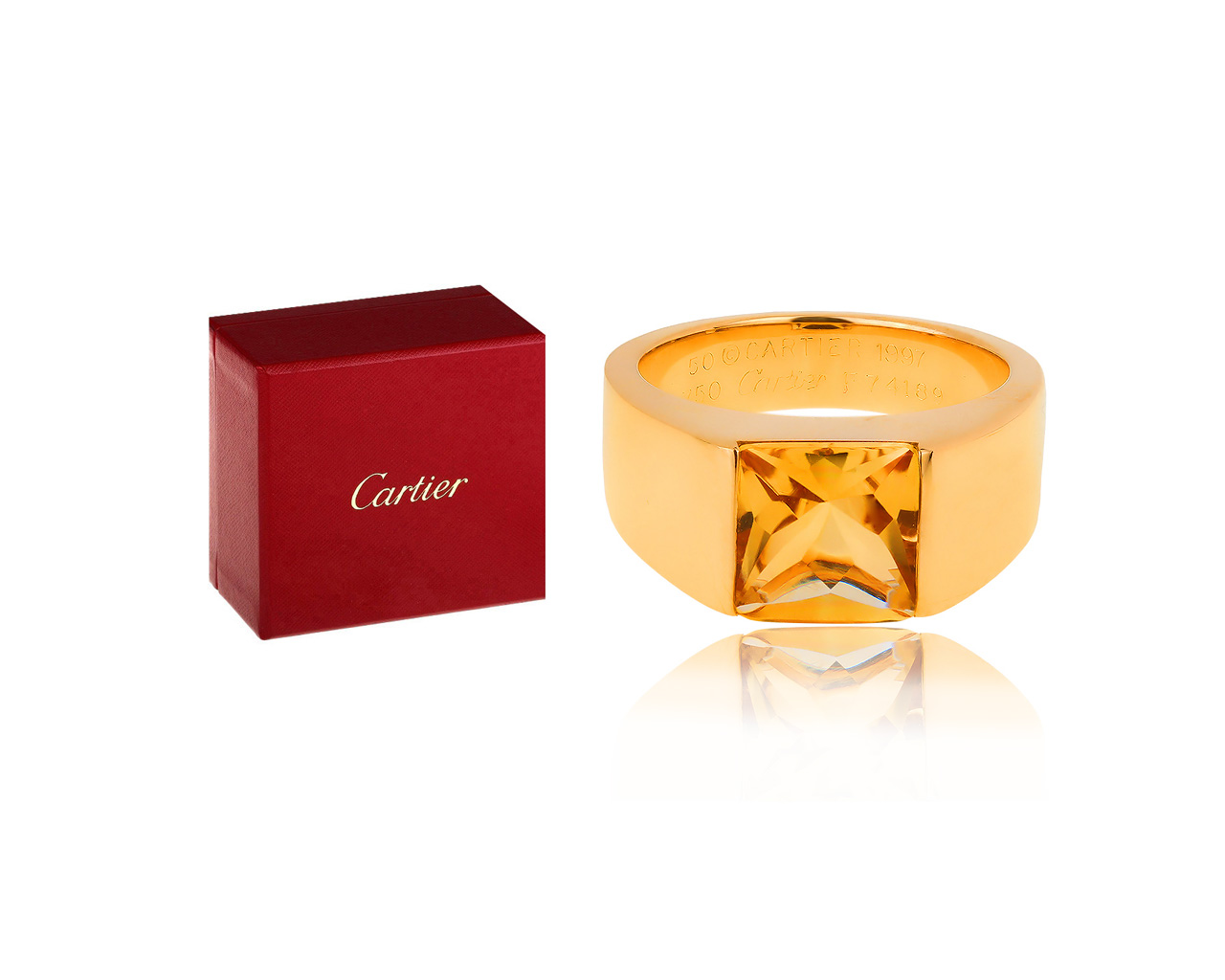 Оригинальное золотое кольцо с цитрином Cartier Tank