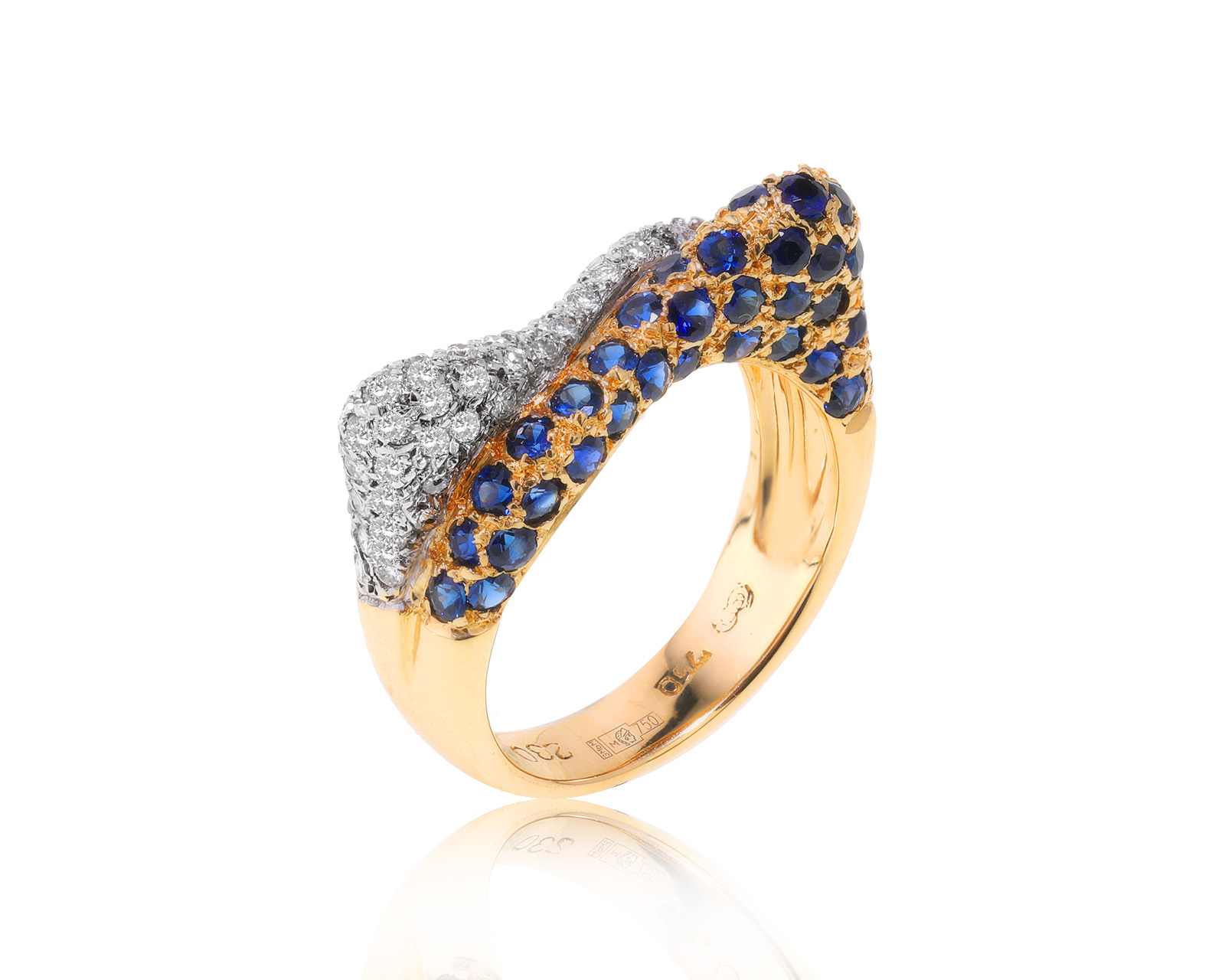 Элегантное золотое кольцо с сапфирами 1.20ct