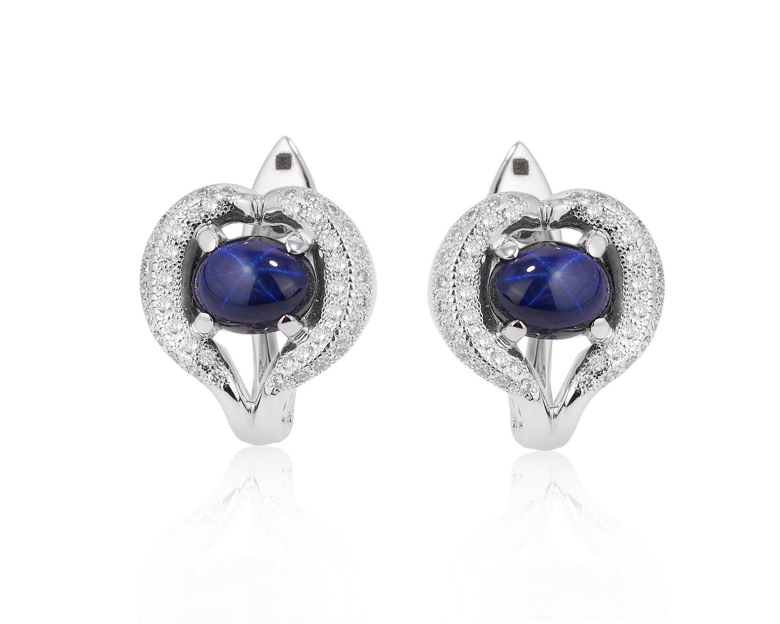 Оригинальные золотые серьги со звездчатыми сапфирами 4.21ct Maxim Demidov 280425/КМ185 Оригинальные золотые серьги со звездчатыми сапфирами 4.21ct Maxim Demidov 280425/КМ185