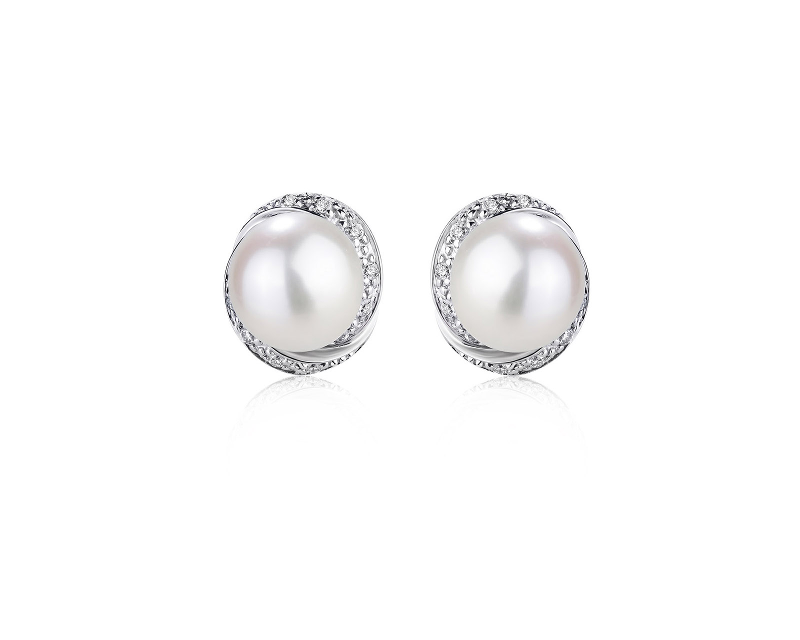 Золотые серьги с жемчугом 8.30 мм и бриллиантами 0.14ct 301025/13