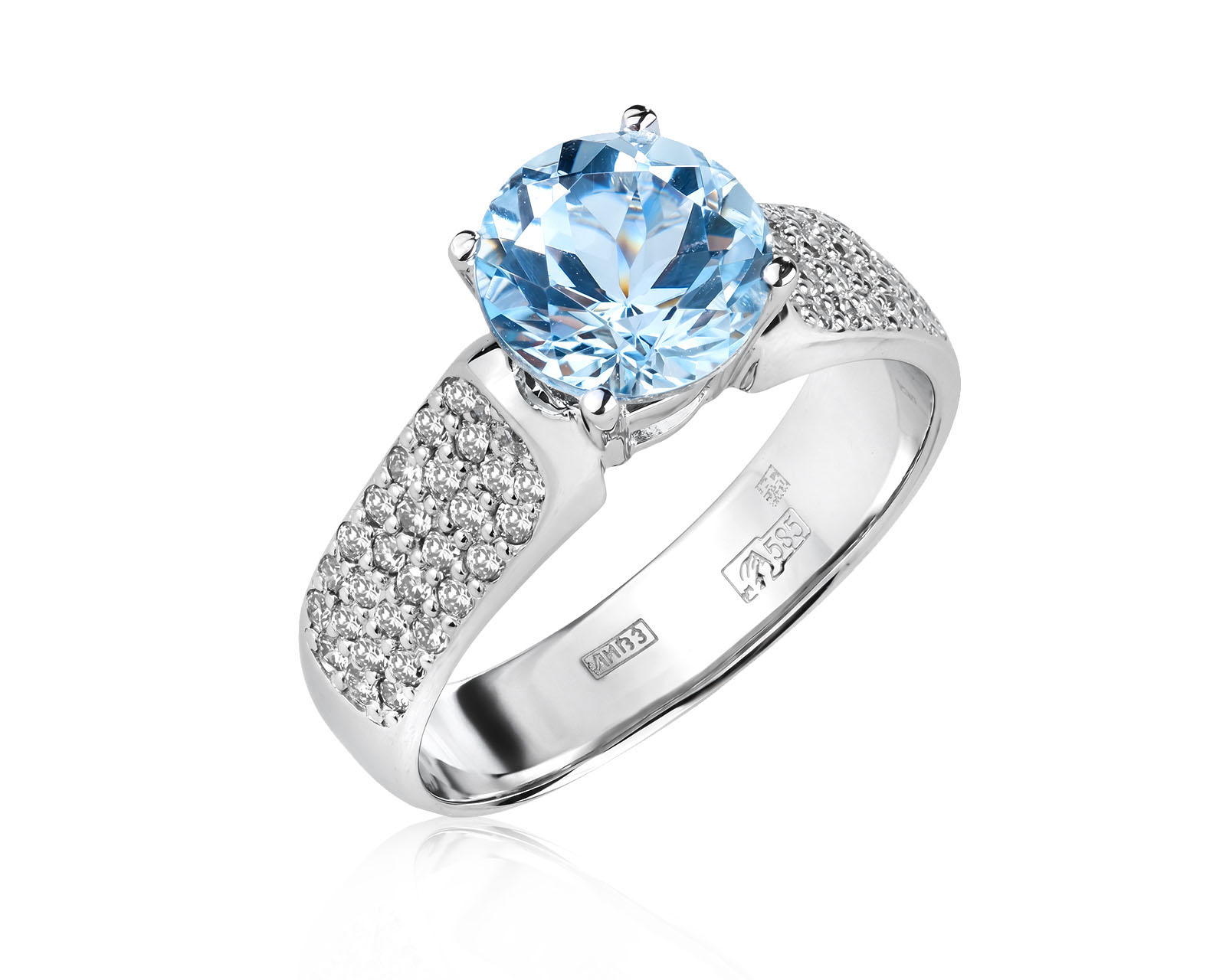 Золотое кольцо с аквамарином 2.00ct и бриллиантами 0.53ct 080626/39