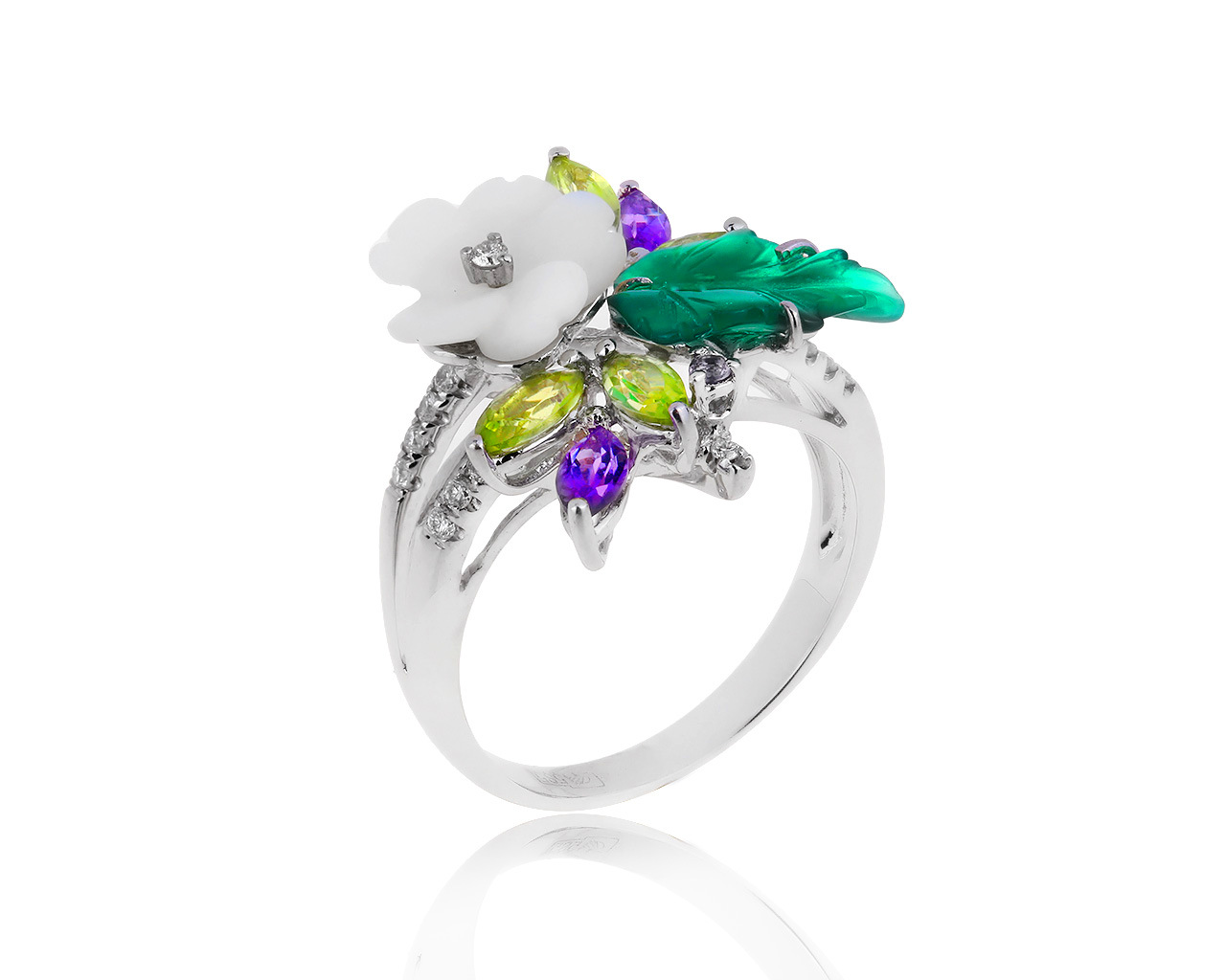 Женственное золотое кольцо с хризолитами 0.23ct 030419/10