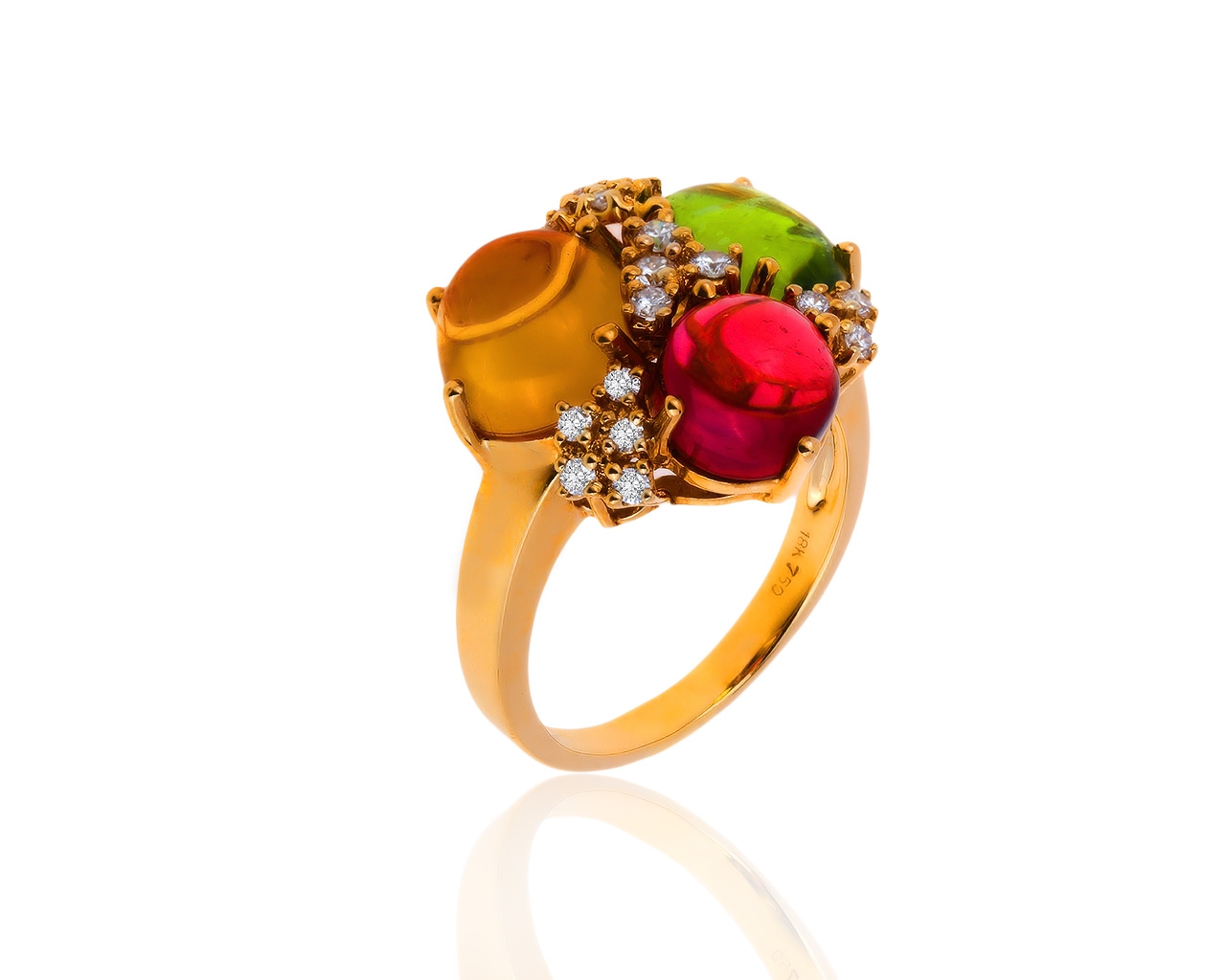 Праздничное золотое кольцо с цветными камнями
