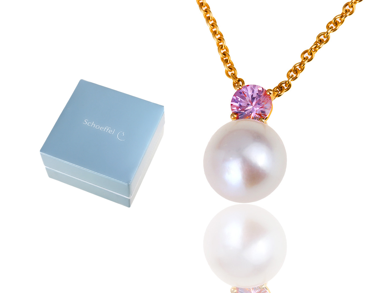 Золотая подвеска с жемчугом и сапфиром 0.60ct Schoeffel 