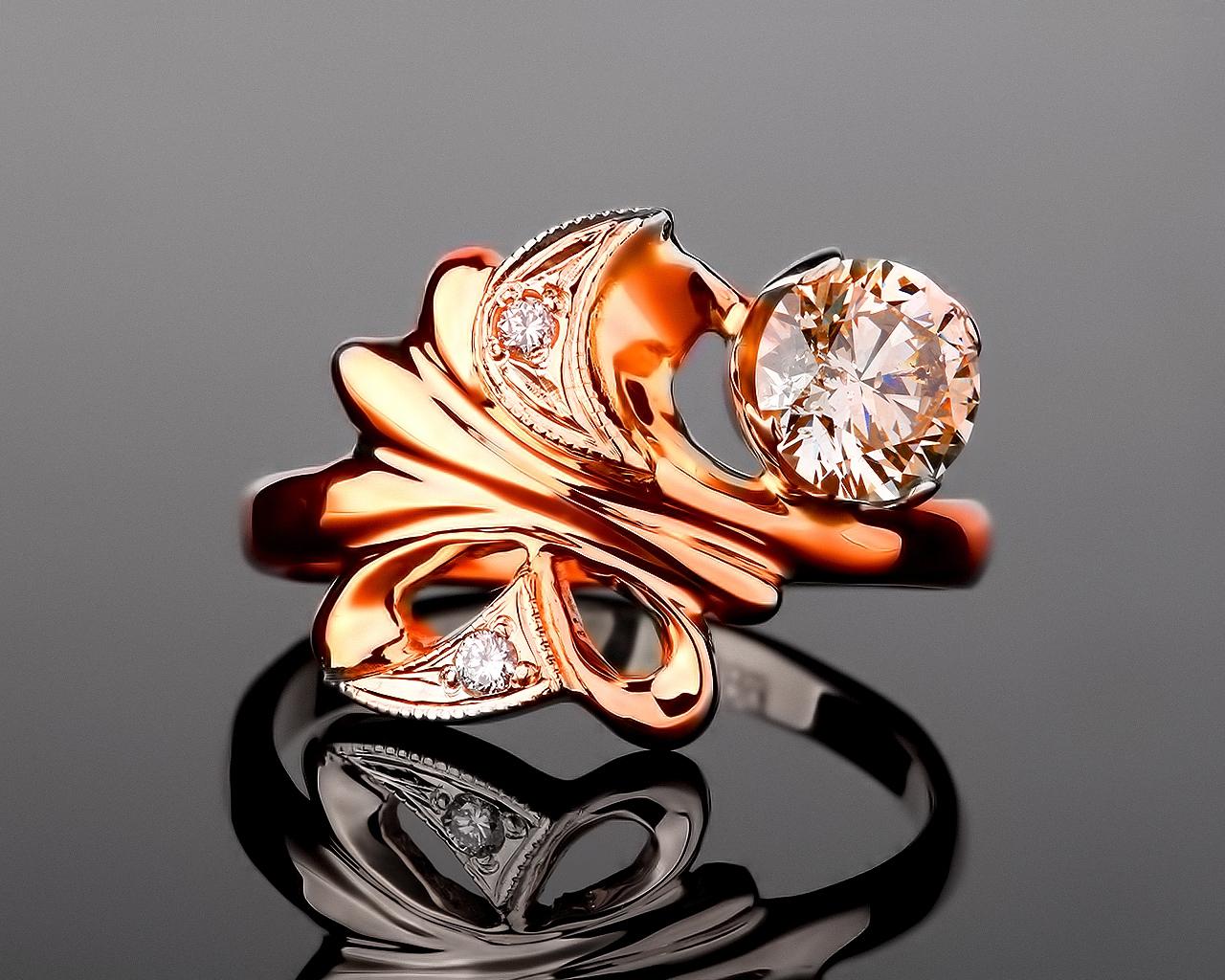 Винтажное золотое кольцо с бриллиантами 1.07ct