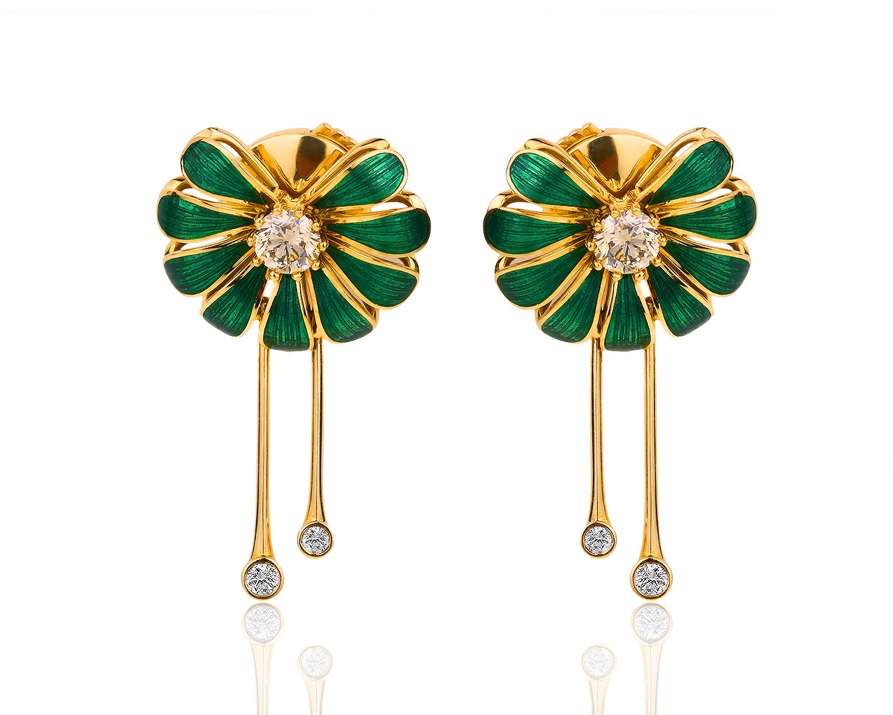 Золотые серьги с зелеными эмалями и бриллиантами 0.75ct 201218/7