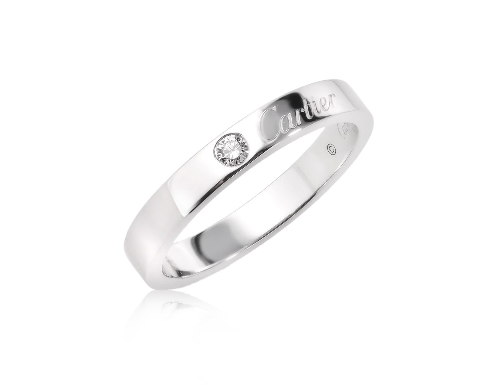 Оригинальное платиновое кольцо с бриллиантом 0.03ct Cartier C de Cartier 210426/7