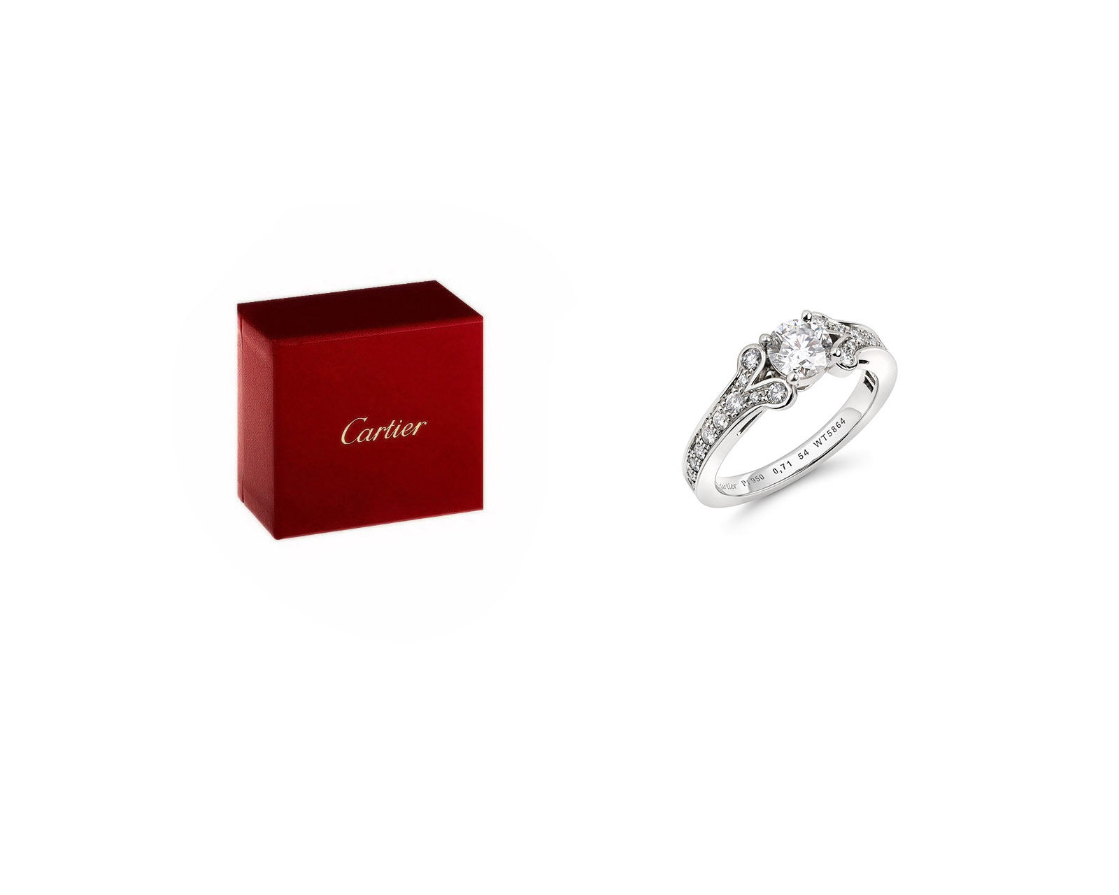 Оригинальное платиновое кольцо с бриллиантами 1.11ct Cartier Ballerine