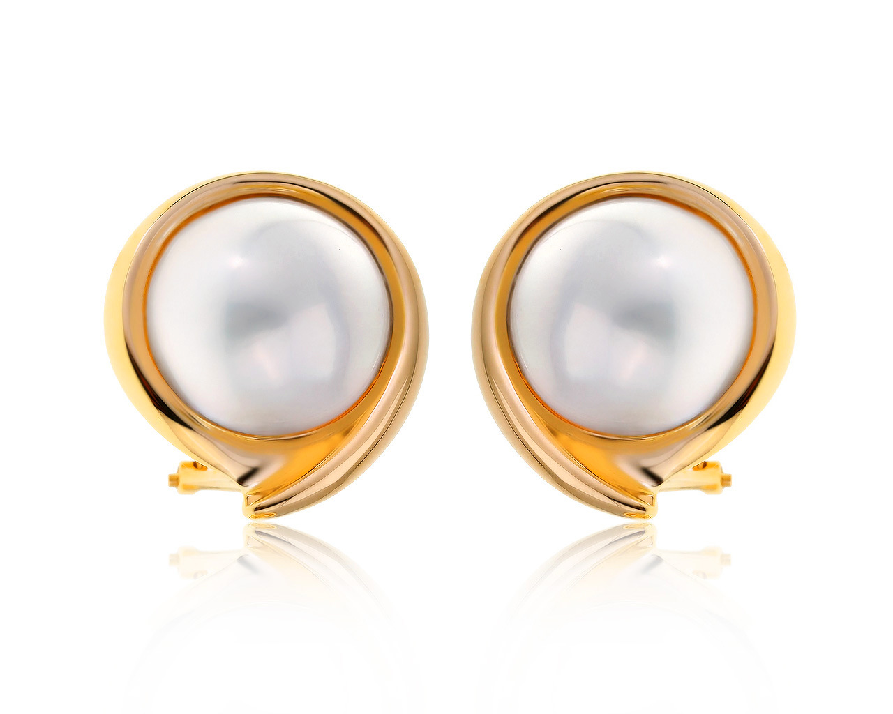 Красивые золотые серьги с жемчугом 15.50 мм