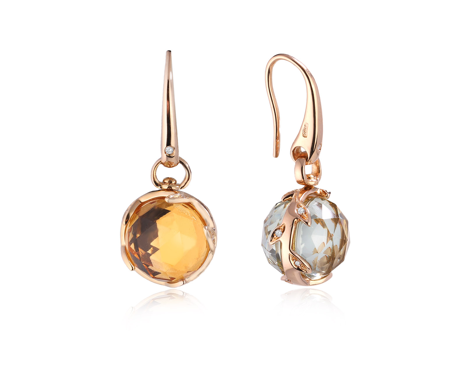 Оригинальные золотые серьги с цитринами 9.70ct и празиолитами 9.70ct Gavello 040226/3