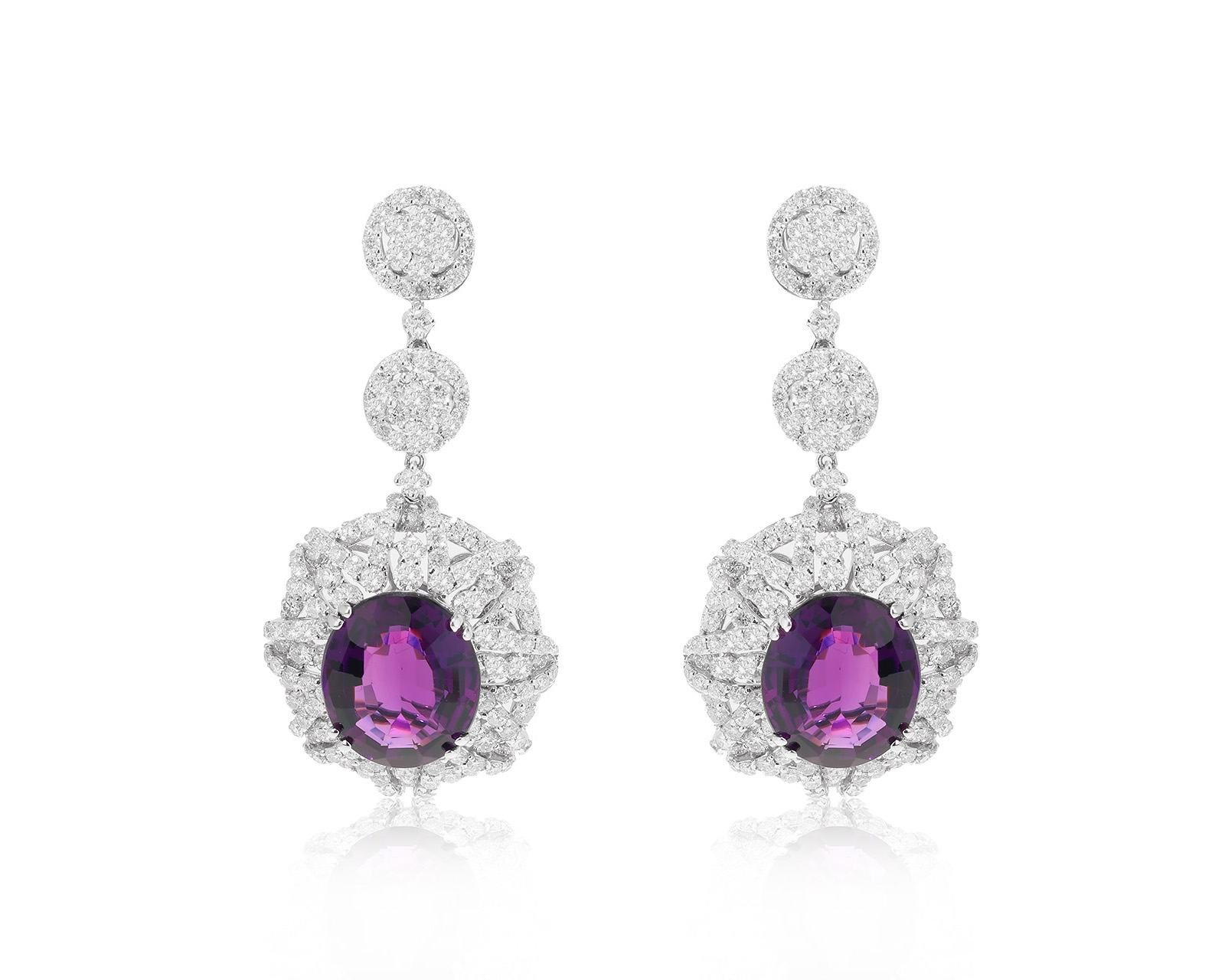 Великолепные золотые серьги с аметистами 14.00ct