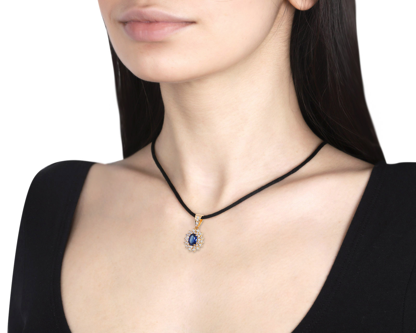 Золотой кулон с сапфиром 0.88ct и бриллиантами 0.52ct