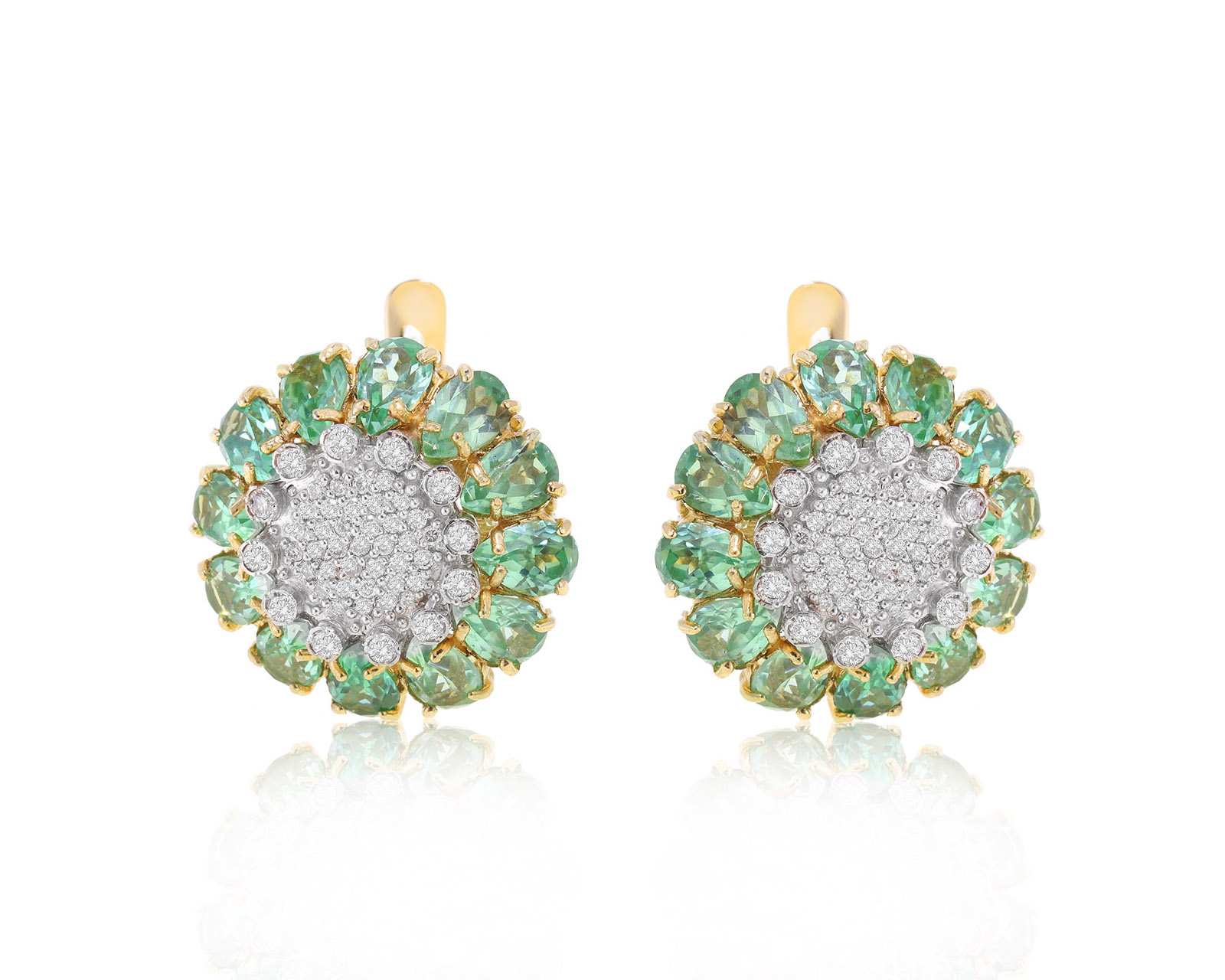 Модные золотые серьги с зелеными гранатами 12.48ct 300323/5 Модные золотые серьги с зелеными гранатами 12.48ct 300323/5