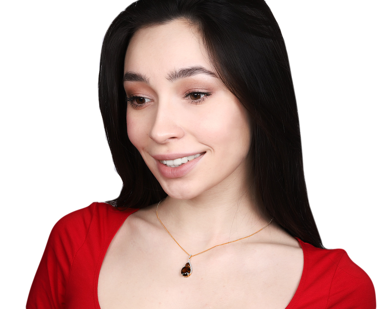 Женственный золотой кулон с дымчатым кварцем 4.42ct