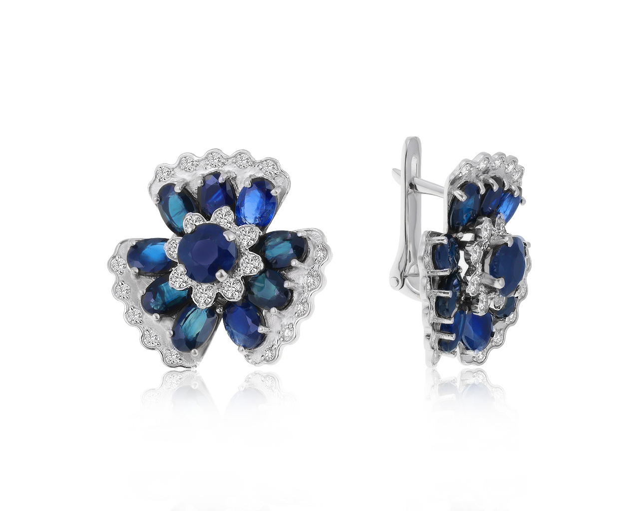 Великолепные золотые серьги с сапфирами 10.58ct