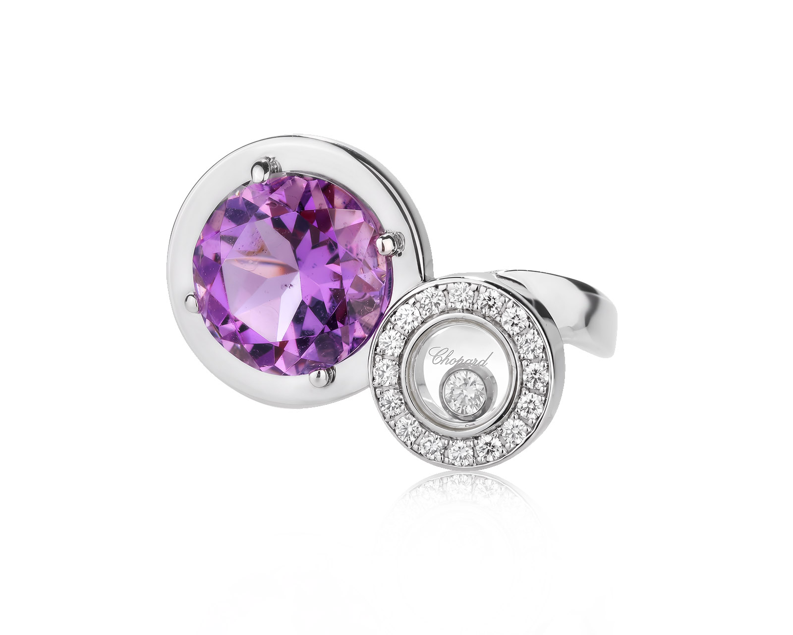 Оригинальное золотое кольцо с аметистом 3.04ct Chopard Happy Diamonds