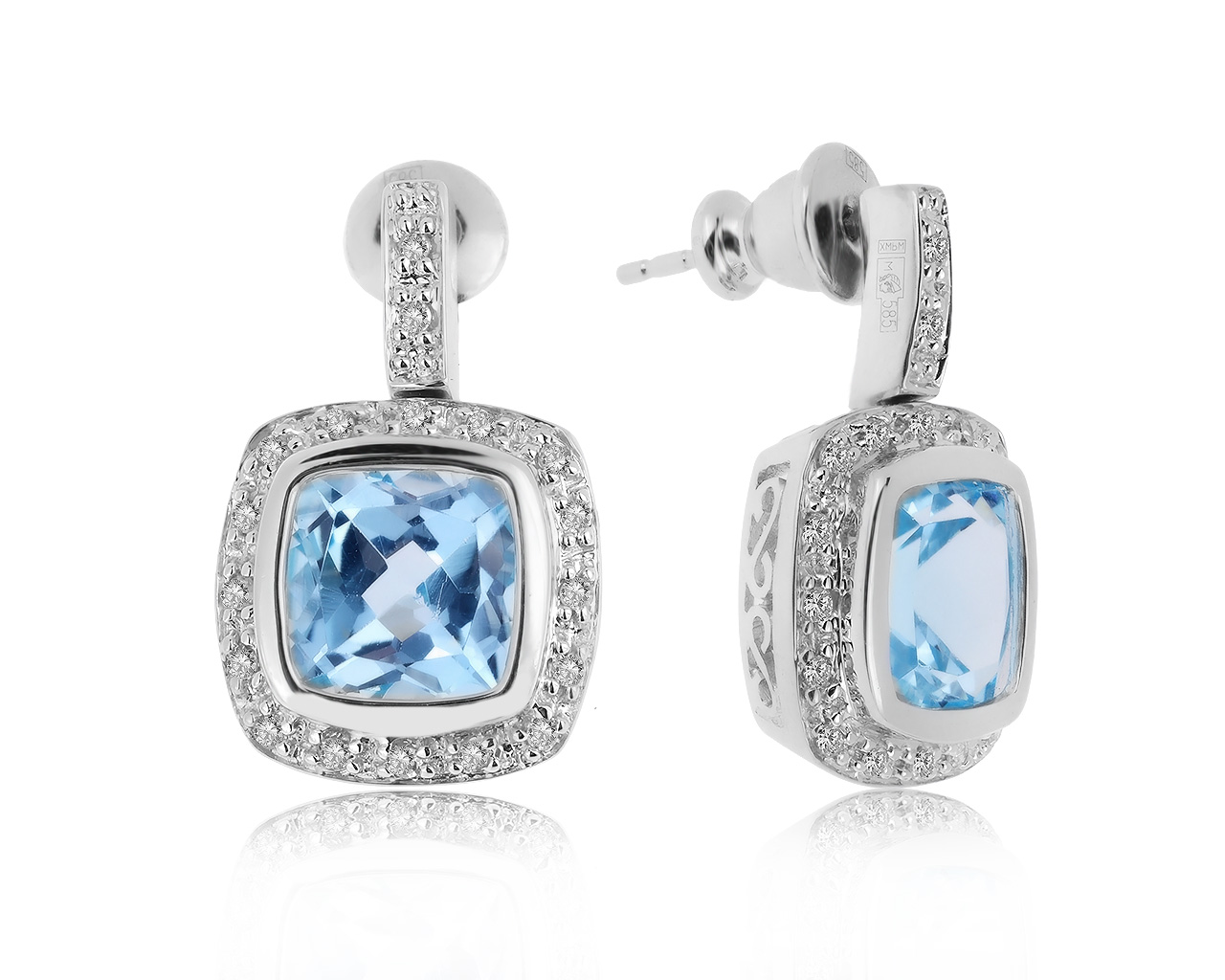 Великолепные золотые серьги с топазами 4.38ct