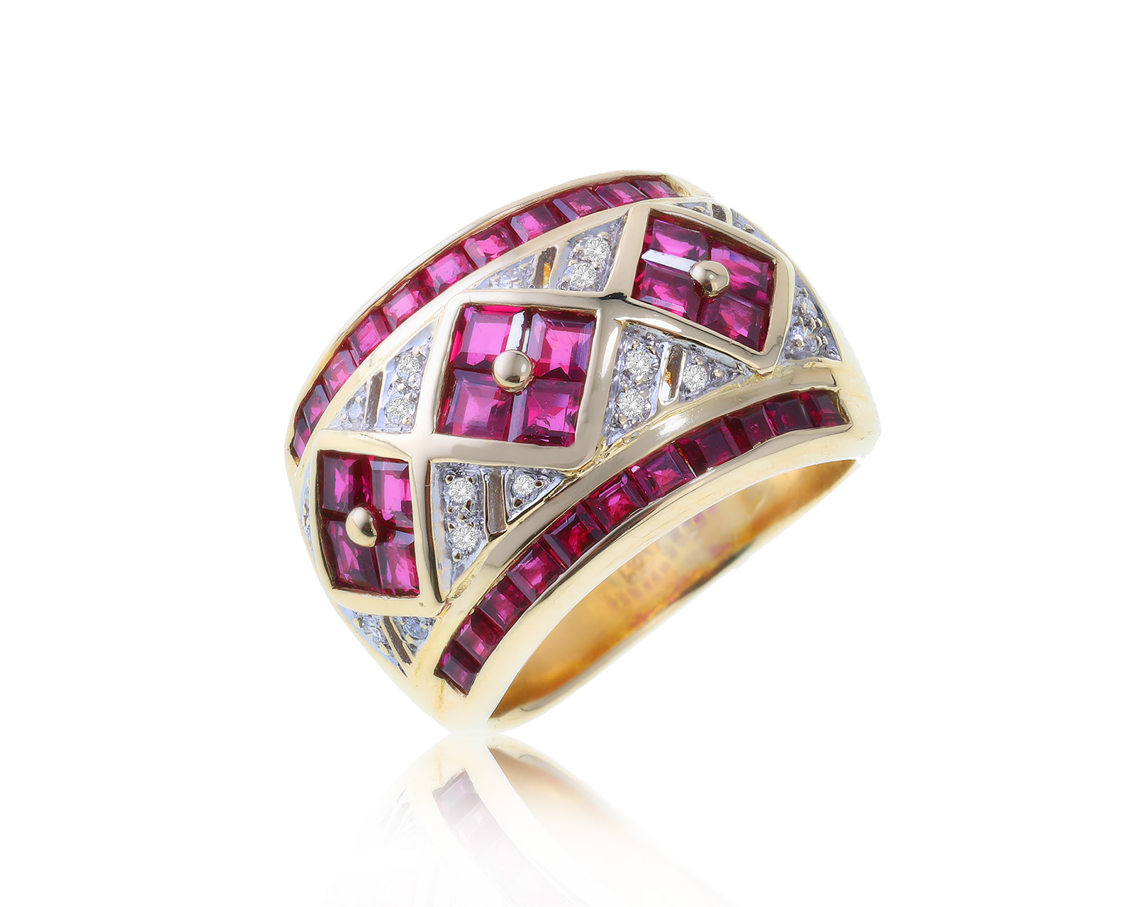Золотое кольцо с рубинами 2.30ct и бриллиантами 0.16ct