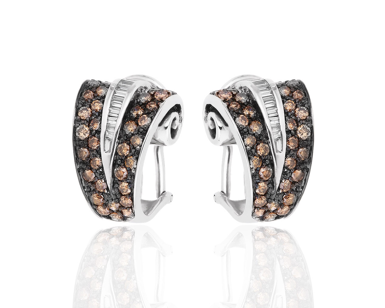 Золотые серьги с белыми и коньячными бриллиантами 1.65ct 021118/2