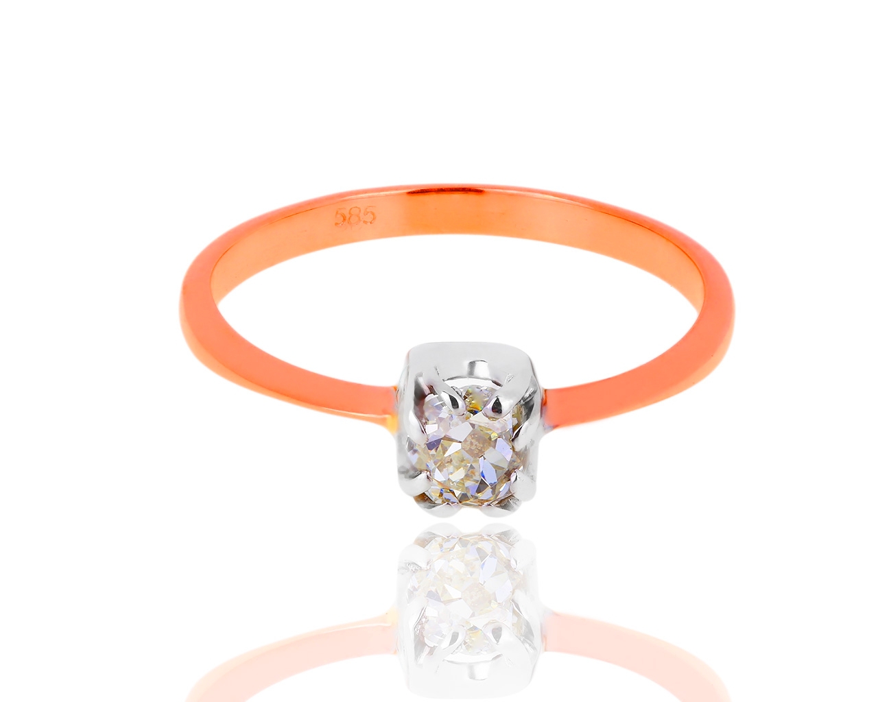 Золотое кольцо с бриллиантом старинной огранки 0.35ct 161218/13