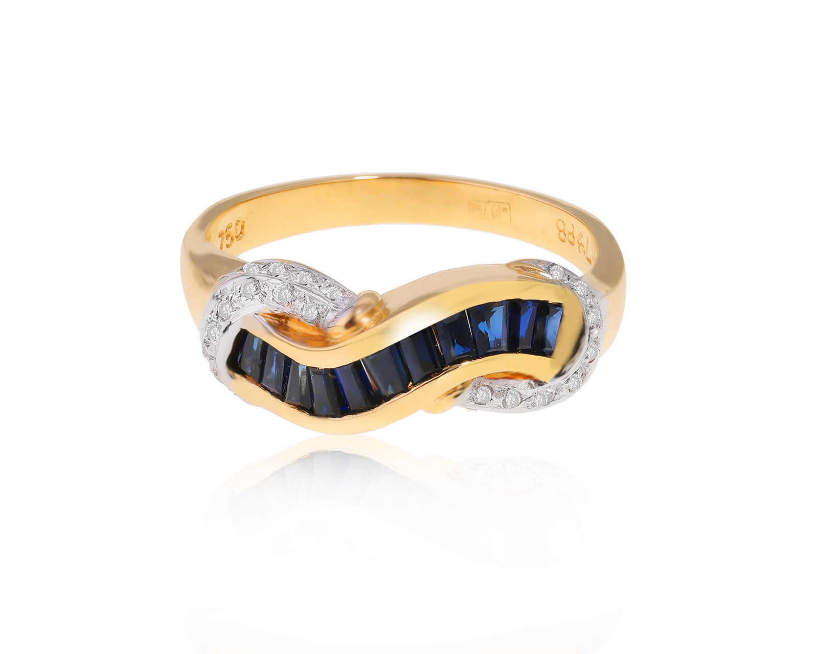 Золотое кольцо с сапфирами 0.55ct и бриллиантами 0.12ct