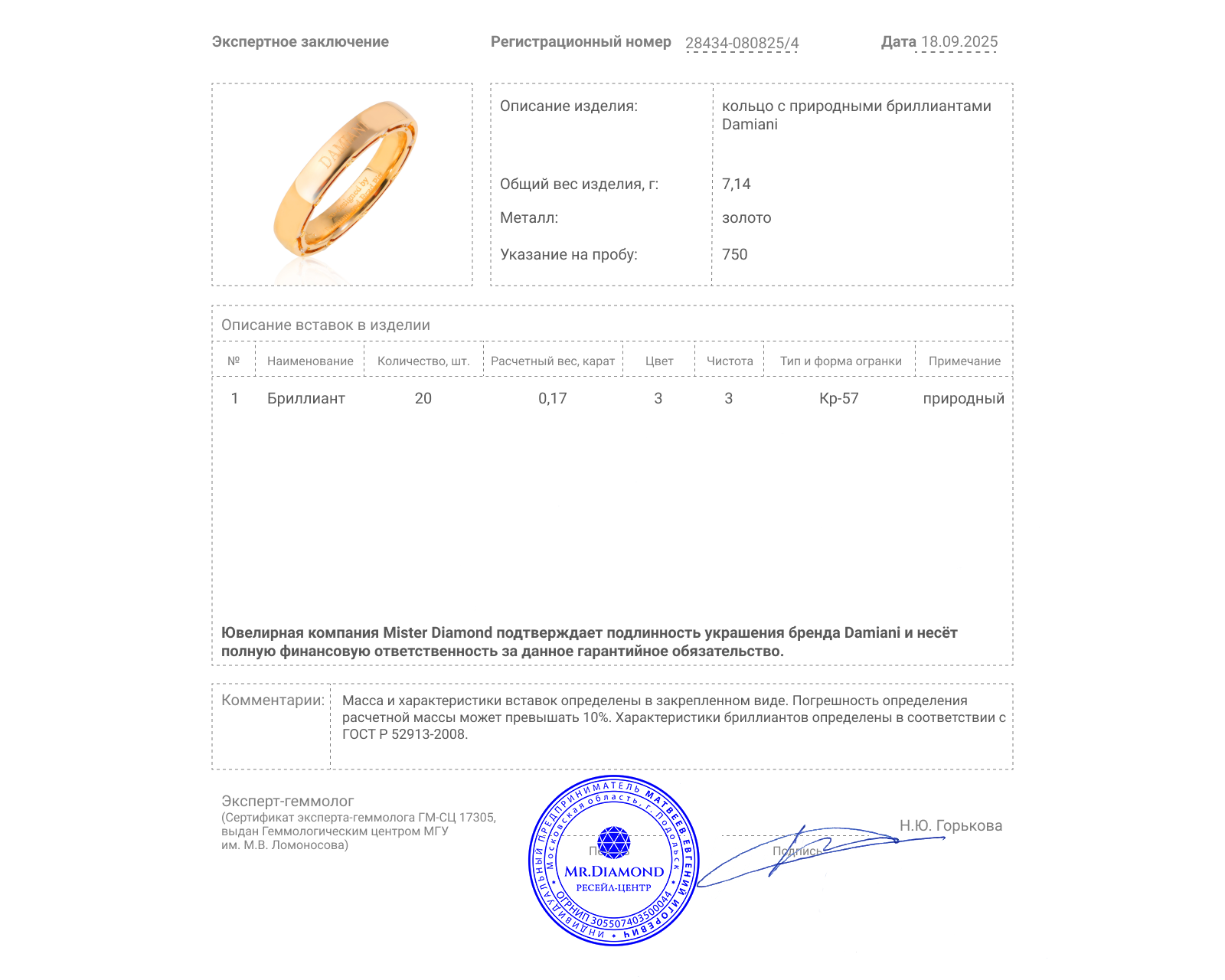 Оригинальное золотое кольцо с бриллиантами 0.17ct Damiani D.Side