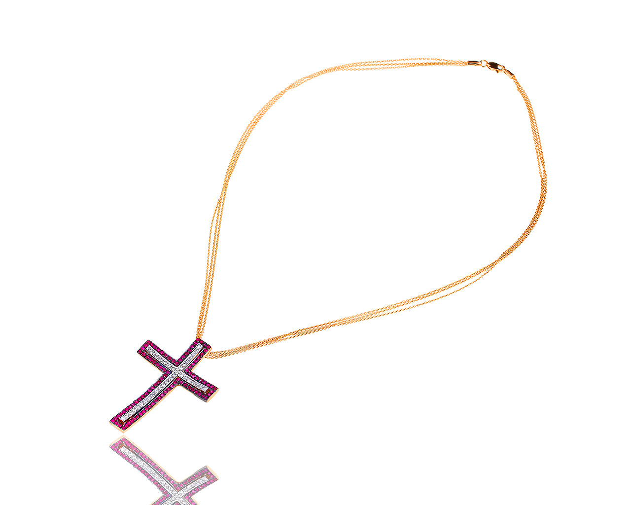 Оригинальный золотой крест с бриллиантами и рубинами 1.30ct Gellini